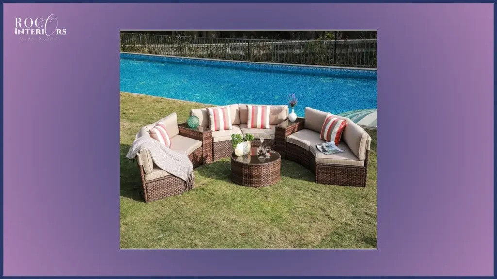 4-Piece Brown PE Wicker Outdoor curved Sofa