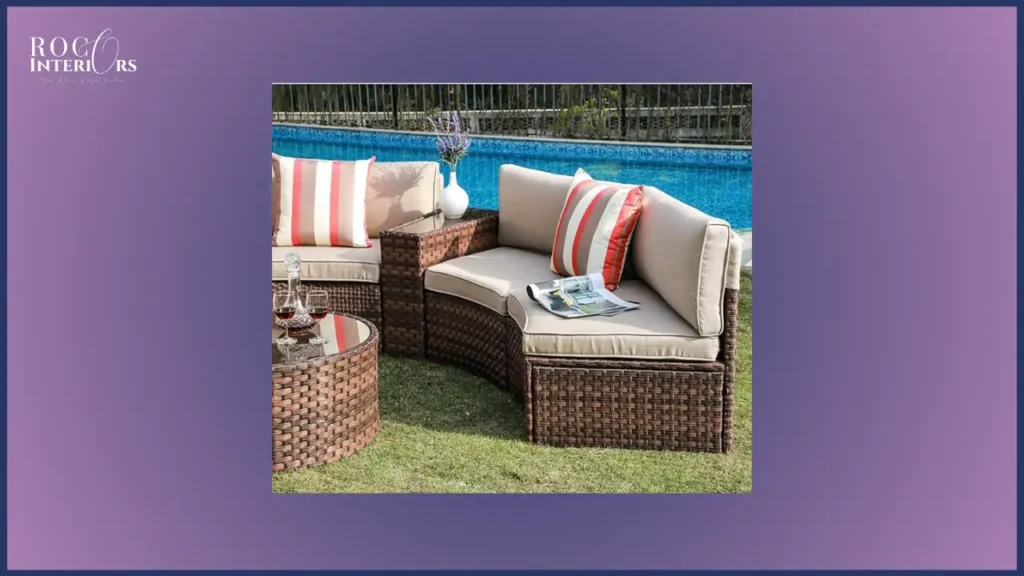 4-Piece Brown PE Wicker Outdoor curved Sofa front view
