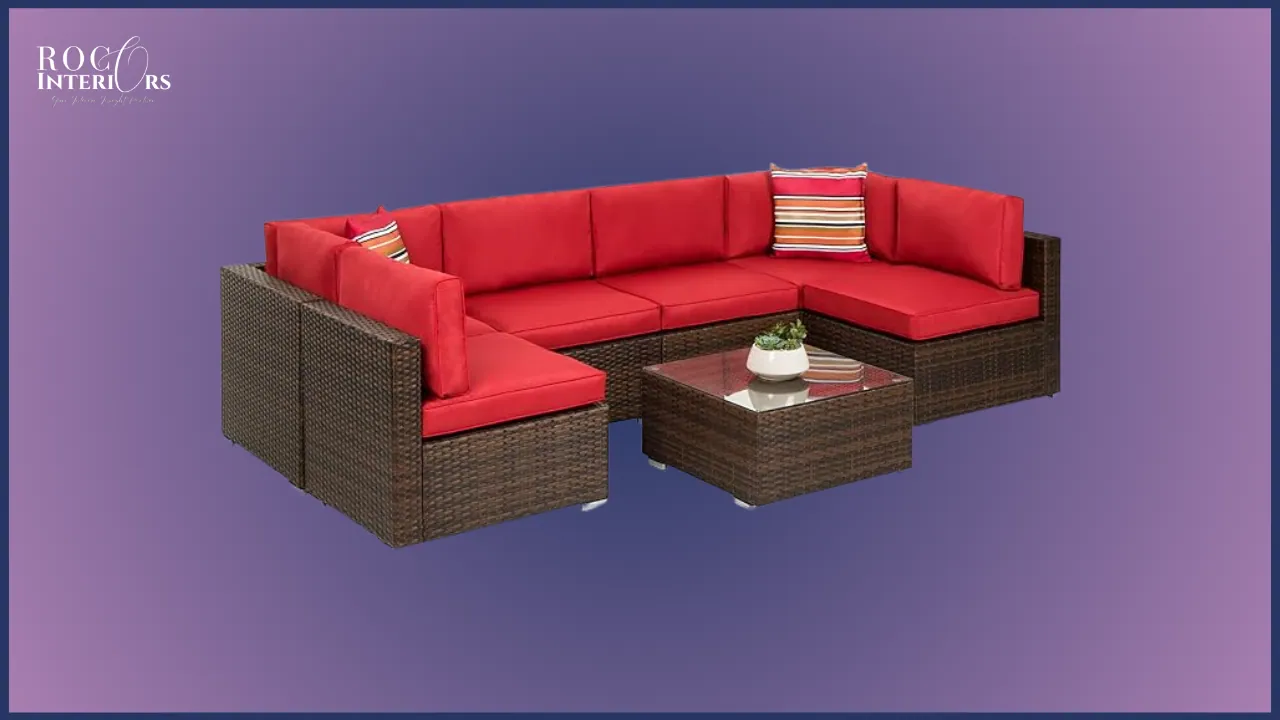 5 Piece Brown Wicker curved outdoor sofa view