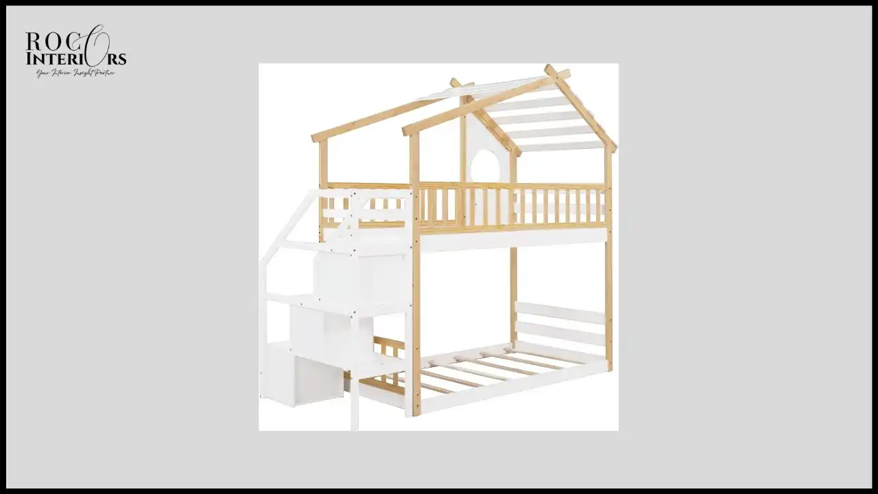 product view of ORIENXM Wood Bunk Bed with Staircase and Storage