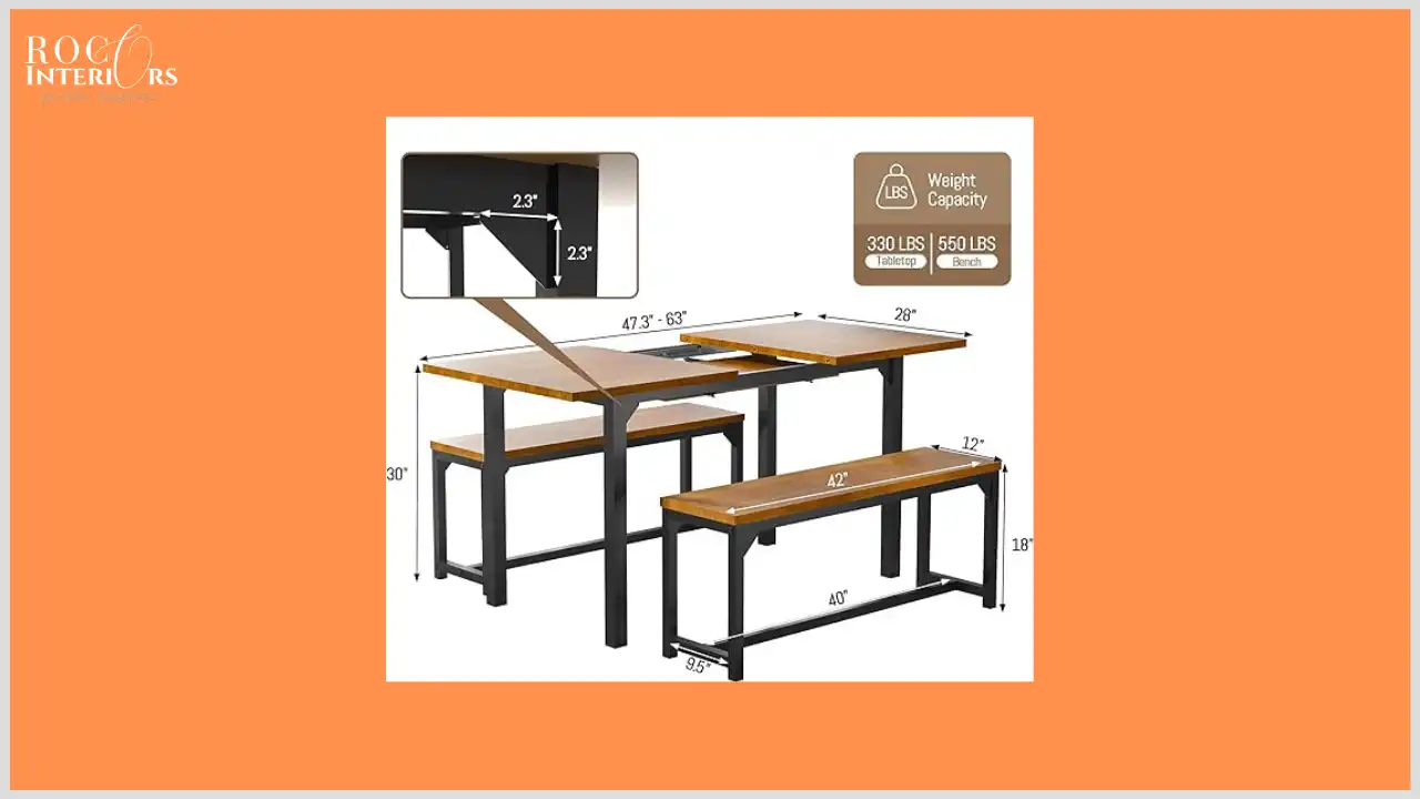 size of TOLEAD Extendable Dining Table Set